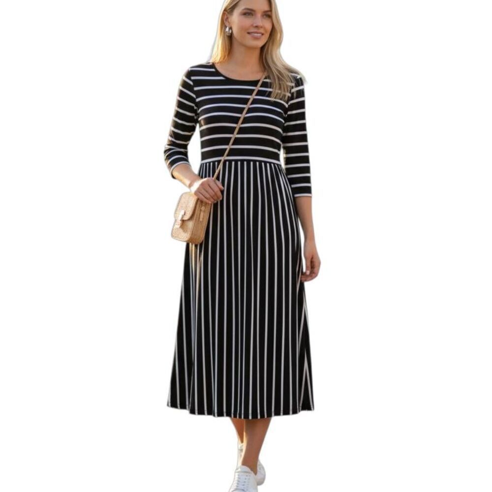BLACK & WHITE STRIPE MIDI DRESS SZ.S/M EUC.